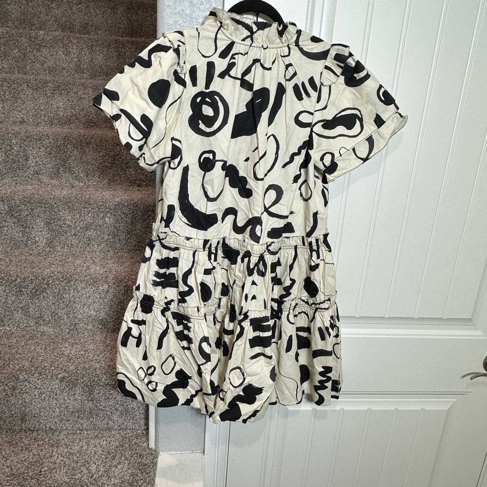 Hunter Bell Merritt Mini Dress Abstract Ink Line Cotton Ruffle - Picture 5 of 15